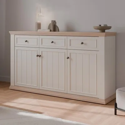 Immagine prodotto di Madia Essenza 3 Ante e 3 Cassetti bianco e Rovere 169 cm – Stile Classico Moderno