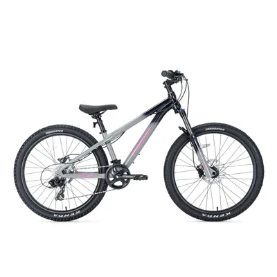 Image de ROCKBROS FLY, vélo de montagne pour enfants de 24 pouces, cadre en aluminium, fourche à suspension, freins à disque, transmission Shimano 8 vitesses, couleur grise