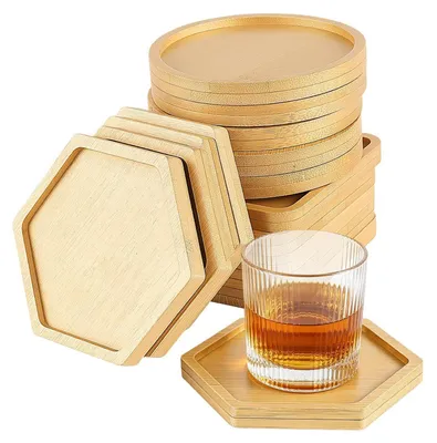 Obrázek produktu pro Bambusové podtácky, sada "Mosaika", 15 kusů, průměr 10 cm, kulaté, čtvercové, hexagonální, pro vlastní tvorbu