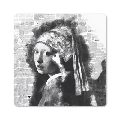 Produktbild von MuchoWow® Mauspad Mousepad Das Mädchen mit dem Perlenohrring - Johannes Vermeer - Schwarz und weiß 20x20 cm - Mousepads - Maus Mat - Pad - Mausunterlage - Desk Mat - Bureauartikeln