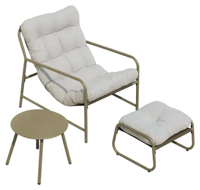 Produktbild von Gartenmöbel-Set 'Trerdfjoa' 3-tlg. mit Gartenstuhl Gartentisch und Fußhocker Metallgestell Beige/Grau