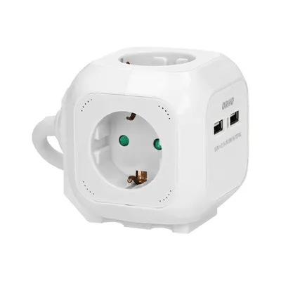 Produktbild von Verlängerungskabelwürfel mit 4 Schuko-Steckdosen und 2 x USB zum Laden, 1,4 m, weiß