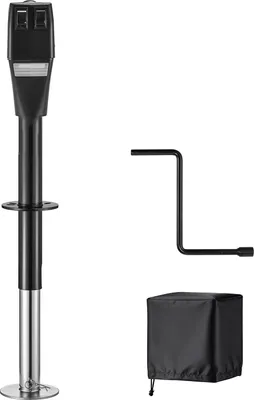 Zdjęcie produktu dla Elektryczny podnośnik do przyczep SucceBuy 2268 kg, podpórka z zakresem podnoszenia 230–686 mm, podpórka do przyczepy z korbką ręczną, osłona i oświetlenie LED do przyczep kempingowych, kamperów i samochodów kempingowych, 12 V DC z podłączeniem kablowym