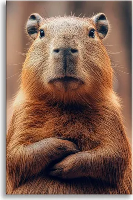A close-up portrait of a capybara.