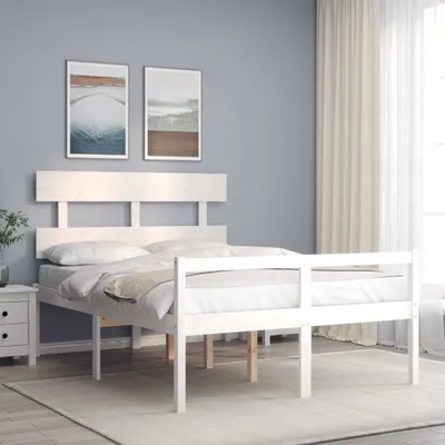 Produktbild von The Living Store Seniorenbett mit Kopfteil 120x200 cm Weiß Massivholz