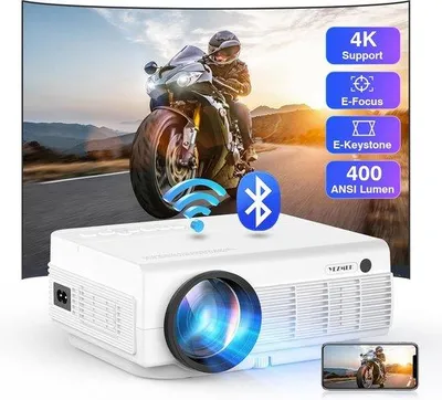 Image de Projecteur 4K portable de 16 000 lumens - Bluetooth - Résolution native 1080p - Wi-Fi 5G - Mise au point et correction trapézoïdale automatiques - Compatible avec les clés TV, les smartphones, les ordinateurs portables, les ports HDMI et USB