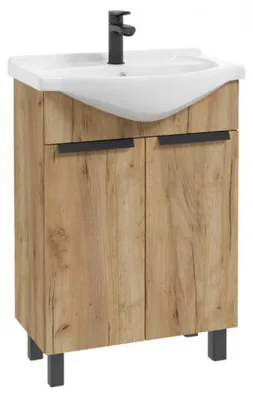 Produktbild von Aqua For You | Stehender Schrank Lily D60 - mit Waschbecken - Eiche Craft Gold - 60x85x43 Cm - Keramisches Waschbecken - 2 Türen