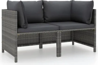 Produktbild von 2-Sitzer-Gartensofa mit Polstern Grau Poly Rattan
