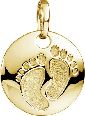 Produktbild von MATERIA by Matthias Wagner Gravur Kettenanhänger Gold - Babyfüße Anhänger Silber 925 rund 16mm KA-454-G-Gravur