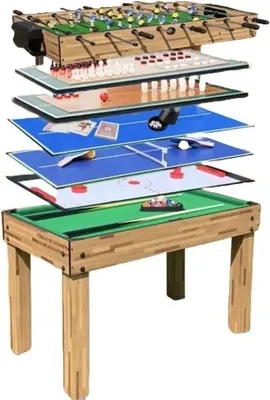 Produktbild von Pegasi Multikonsole 10 in 1 - Zusammenklappbar - Multifunkniertes Tischspiel - Tischfußball(Tischkiker)/Tischtennis/Air Hockey/Billard-Tisch