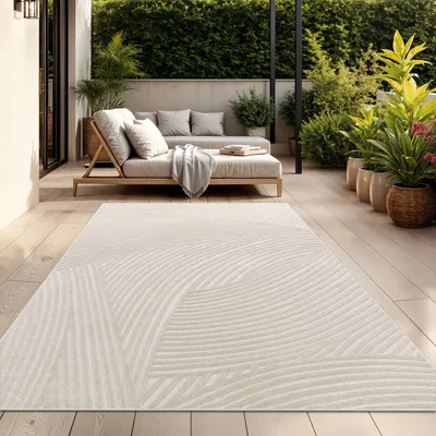 Produktbild von TT Home In-& Outdoorteppich Wetterfest Balkon Schlafzimmer Boho Skandi Motiv Unifarben Geometrische Optik Moderner Style Größe 160x220 cm