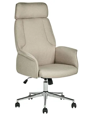 Produktbild von BELIANI Bürostuhl Beige Stoff Gepolstert Gesteppt Höhenverstellbar Drehbar mit Armlehnen Sicherheitsrollen Wippfunktion Modernes Design Drehstuhl