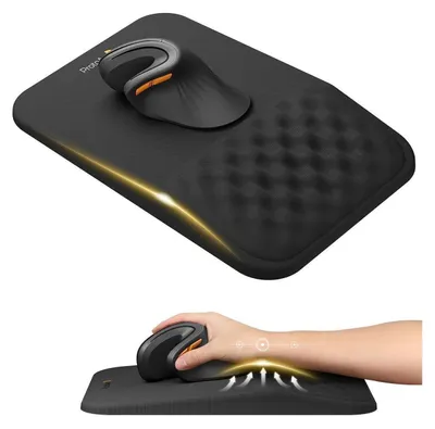 Immagine prodotto di Tappetino ergonomico per mouse con poggiapolsi, realizzato in memory foam, colore nero, tessuto in Spandex, dimensioni 30x20x4 cm