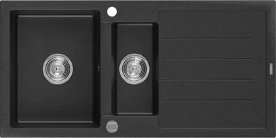 Produktbild von Mexen Andres Granitspüle 1,5-Becken mit Abtropffläche 1000 x 500 mm, Schwarz/Silber Metallic, Siphon Chrom - 6515101510-73