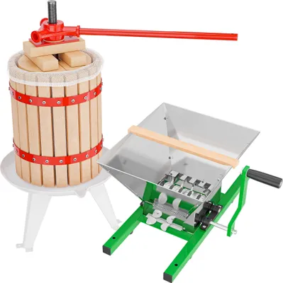 Produktbild von Wiltec Set 18L Obstpresse aus Buchenholz inkl. Presstuch und Obstmühle mit 7L Trichter, Zur Herstellung von Saft Wein und Maische