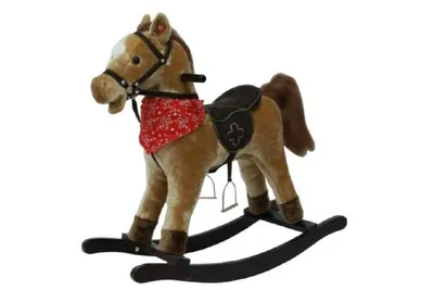 Zdjęcie produktu dla Teddies Koń bujany brązowy pluszowy na baterie 71cm z dźwiękiem i ruchem udźwig 50kg w pudełku 62x56x19cm