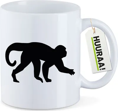 Produktbild von Huuraa Kaffeetasse Affe Silhouette 330ml Weiß Keramik Kaffeebecher Geschenkidee