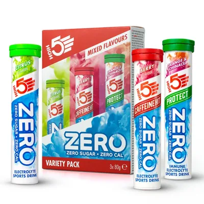 Image de HIGH5 ZERO : Assortiment de comprimés effervescents pour l'apport d'électrolytes – 3 formules – sans sucre – 3 x 20 comprimés – avec magnésium, potassium et vitamine C