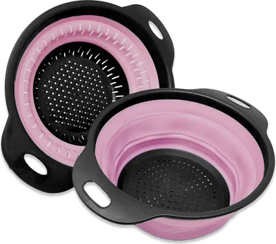 Produktbild von 2er Set Silikon Küchensieb faltbar Sieb Nudelsieb Seiher Abtropfsieb Camping Rosa