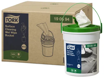 Zdjęcie produktu dla TORK 190594 TORK feuchte Reinigungstücher im Spendereimer Premium W15 1-lagig weiß, 232 Tücher