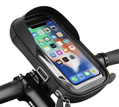 Zdjęcie produktu dla Wodoodporny uchwyt na telefon do roweru, obracany o 360°, z ekranem dotykowym o grubości 0,25 mm i osłoną przeciwdeszczową do smartfonów