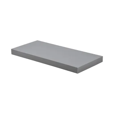 A gray shelf is shown against a white background.