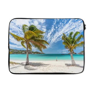 Produktbild von MuchoWow® Laptop Hülle 13 Zoll Strand - Palmen - Wolken Laptoptasche - Laptophülle - Sleeve - Rundumschutz