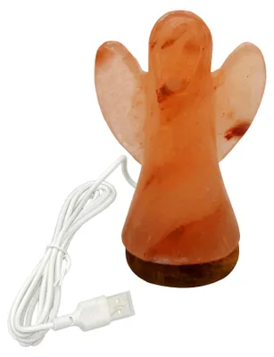 Produktbild von HAF Beleuchtete USB Salzlampe ENGEL Rosa aus Kristallsalz – Handgefertigte Salzkristall LED Deko Lampe – Als Tischlampe für Büro & Schlafzimmer