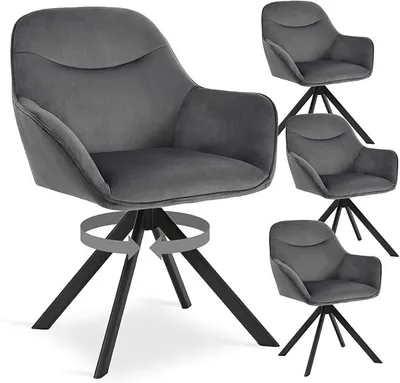 Imagen del producto de Juego de 4 sillas de comedor giratorias con reposabrazos, silla giratoria de 360°, silla tapizada de terciopelo, silla de cocina con patas de metal, ideal para comedor, sala de estar u oficina, color gris oscuro