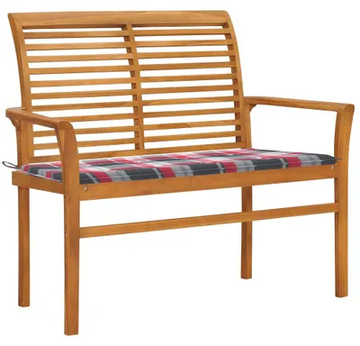 Produktbild von vidaXL Gartenbank Rote Karomuster-Auflage 112 cm Massivholz Teak