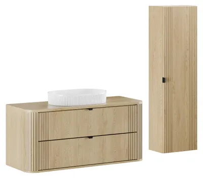Image de Meuble-lavabo et colonne suspendue Mila 120,4 cm avec 2 tiroirs, chêne clair