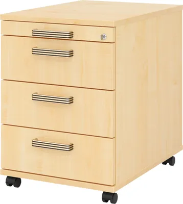 Produktbild von bümö office Rollcontainer - 3 Materialschubladen - Nachbildung Ahorn, Griff: Streifengriff (Kunststoff)