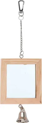 Image de Miroir double dans cadre en bois avec cloche Jouet pour oiseaux 8,5 cm