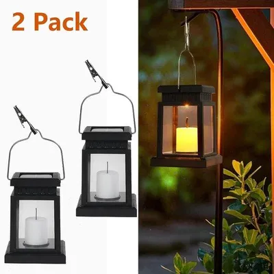 Obrázek produktu pro Sada 2 malých solárních lamp – vodotěsná závěsná LED světla do zahrady a na stůl – útulné blikající venkovní osvětlení