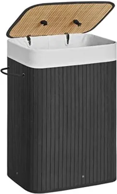 Produktbild von Famanu Wäschekorb Rattan - Wäschekorb mit Deckel - Schwarz