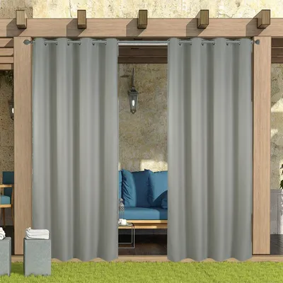 Produktbild von 2 kusy venkovní záclony Vodotěsná, neprůhledná záclona Větruodolná ochrana proti UV záření Stínící záclony pro balkon Zahradní dvůr (52*108in, Rice Grey)