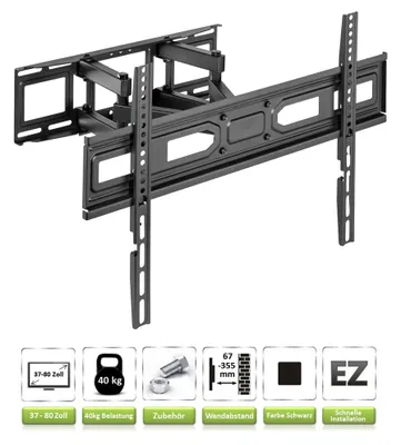 Produktbild von TV Wandhalterung für 37-80 Zoll Fernseher | Schwenkbar Neigbar Kippbar Ausziehbar | Monitor Wand Halterung für VESA 100x100 - 600x400 | 40kg Tragkraft