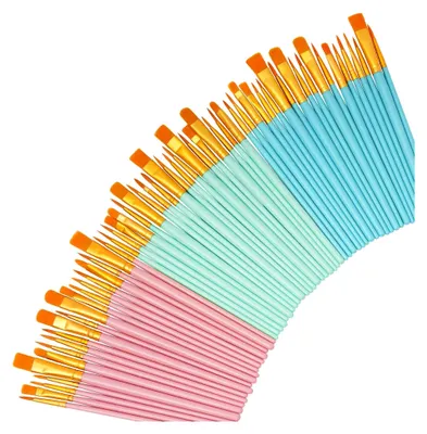 Produktbild von Set mit 60 Künstlerpinseln, Pinselset mit 10 verschiedenen Größen, bunte Nylonhaarpinsel für Details, Malpinselset für Aquarell-, Acryl- und Ölgemälde