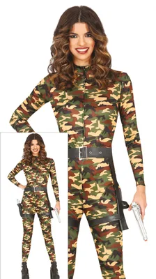 Productafbeelding van Militair kostuum, carnaval, avonturier, camouflage, legeruniform, dames, jumpsuit, maat: 42 - 44 (L), kleur: groen