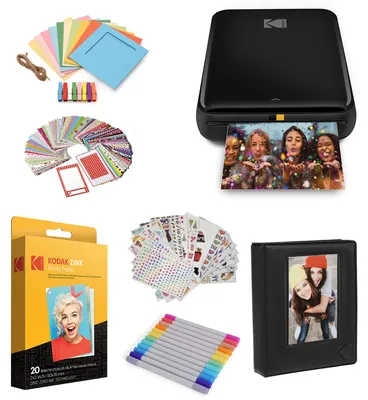 Produktbild von KODAK Step Drucker, Kabelloser mobiler Fotodrucker mit Zink-Technik und gratis App für iOS und Android (Schwarz) Geschenkpaket, 2x3