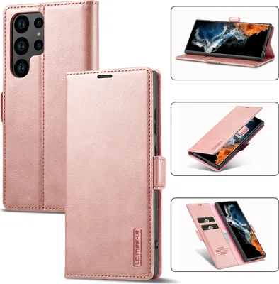Produktbild von Galaxy S22 Ultra 5G Hülle, Standfunktion Kartenfach Wallet Leder Schutzhülle für Samsung Galaxy S22 Ultra 5G Pink