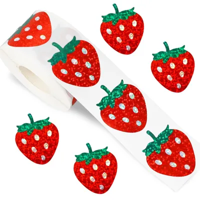 Erdbeeraufkleber, 500 Stück, 25 mm, rund, Frucht-Sticker-Rolle