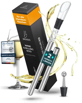 Produktbild von Brendo Weinkühler 4-in-1 Weinkühlstab Edelstahl I Flaschenkühler 2 Längen Weinkühlstäbe + Weinausgießer + Dekanter + Flaschenverschluss I Wein-Geschenk-Set Männer Frauen, Wein-Zubehör, Geschenkidee