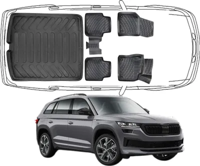 Produktbild von 3D Fußmatten & Kofferraumwanne Auto Set Kompatibel mit Skoda Kodiaq 2017 - 2024