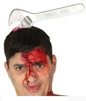 Produktbild von Schraubenschlüssel im Kopf als Kostümaccessoire für Halloween und Karneval