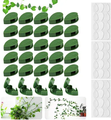 Imagen del producto de Juego de clips para plantas, 30 unidades, con forma de hoja, autoadhesivos, para plantas trepadoras