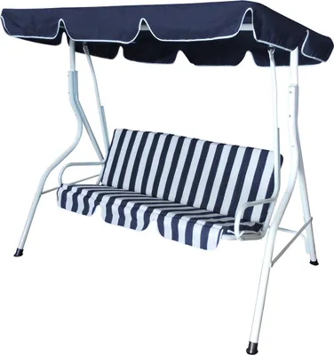 Produktbild von DEGAMO Hollywoodschaukel Gartenschaukel Florida 3-sitzer, Gestell Metall weiss, Bezüge blau/weiss, stabile Ausführung