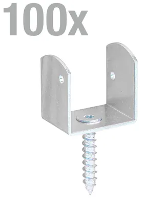 Immagine prodotto di Alberts 843878 Staffa a U per steccato, zincata, passivata a film spesso, altezza totale 83 mm, set di 100 pezzi