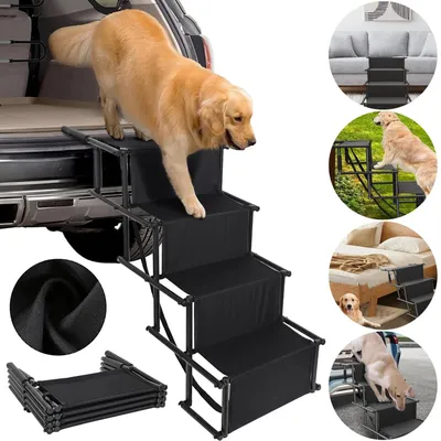 Produktbild von Hundetreppe für kleine und große Hunde - Faltbare Autorampe - 4 Stufen - Gelenkschonend - Für den Kofferraum