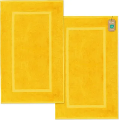 Produktbild von Lavea® 2er Set Badematte 50x80 cm – Waschbare Badematten aus 100% Baumwolle, Frottierserie Elena – Für Badezimmer, Dusche  - Rapsgelb